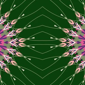 Gradient evergreen moss: symmetrical decorative motif in cornsilk, olive grey, m Stock Illustration