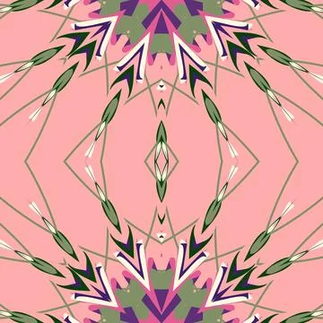 Gradient evergreen moss themed symmetrical decorative motif, accented by cornsil Stock Illustration
