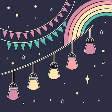 Gradient Festival Light Strings Vector Stock Illustration