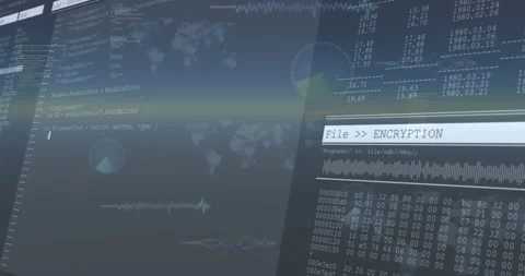 Gradient filling animating code,data,map panels, wave pulsing, encryption Stock Footage 317466686