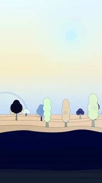 Gradient fire embers palette view of meadow and tree band with foreground Stock Illustration