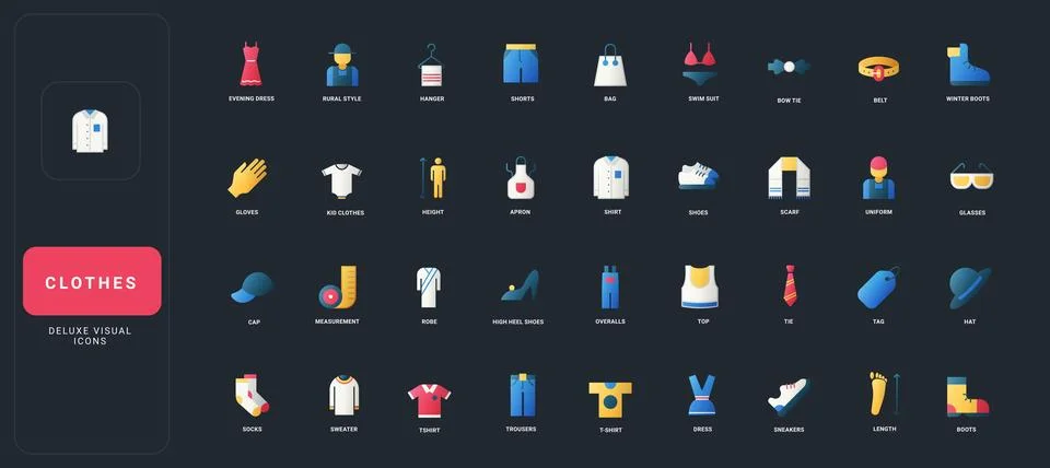 Gradient Flat Style Clothes Icons on Dark イラスト素材