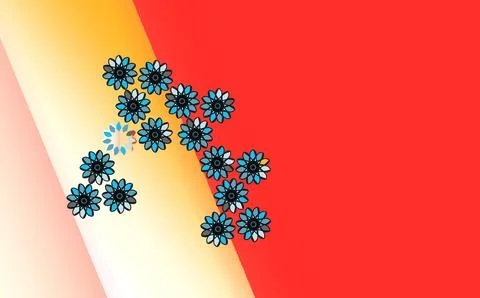 Gradient floral pattern with multicoloured flower among blue gray blossom Illustrazione stock