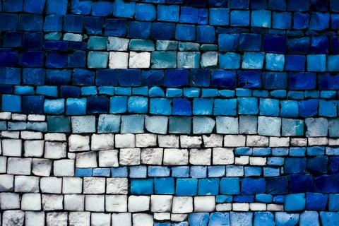 Gradient flow of square tiles in cold color scheme, minimal tech visual textu Stock Photos