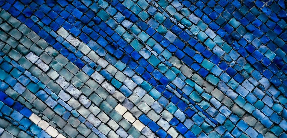 Gradient flow of square tiles in cold color scheme, minimal tech visual textu Stock Photos
