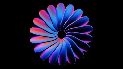 Gradient Flower Abstract: Neon Blue and Pink Spiral Petals on Black Background, Video stock 342319262