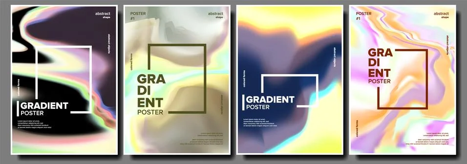 Gradient Fluid Poster Set . Aurora Light. Chemical Hologram. Blurred Mixture Stock Illustration