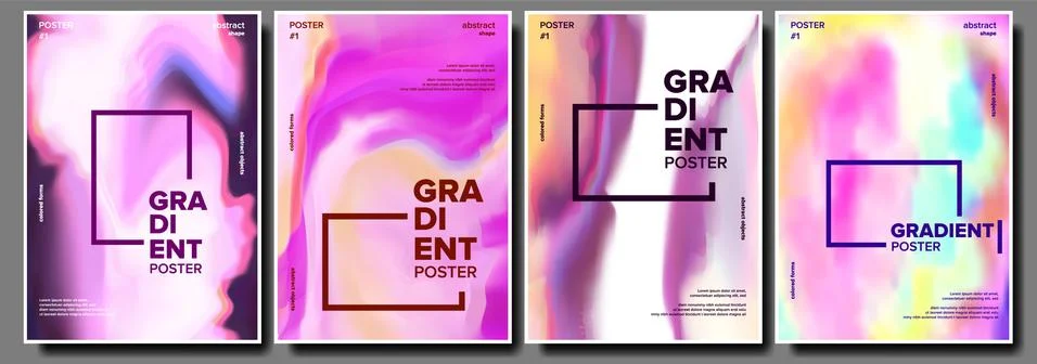 Gradient Fluid Poster Set . Minimal Wallpaper. Abstract Wave. Modern Sreen Stock Illustration