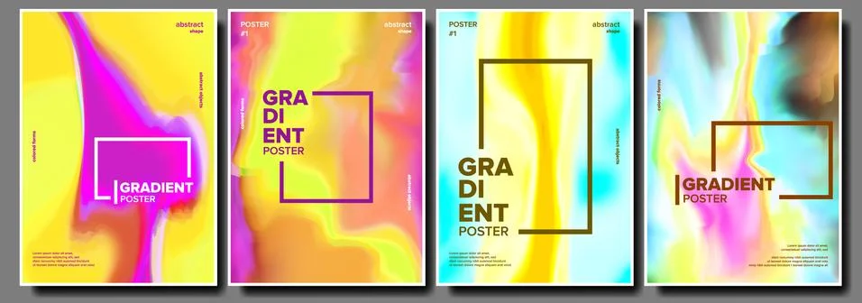 Gradient Fluid Poster Set Vector. Cool Brochure. Simple Catalog. Trendy Placard Stock Illustration