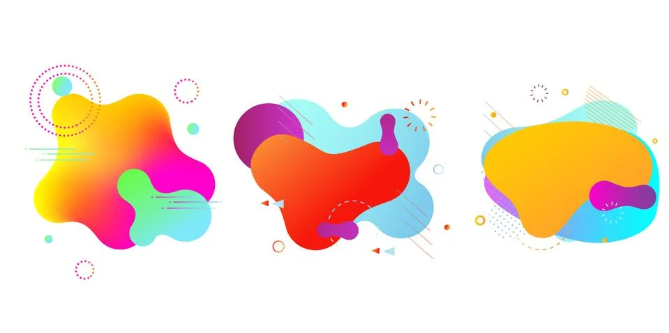 Gradient fluid shapes isolated on white. Vibrant Colorful spots, backgrounds. Stock Illustration
