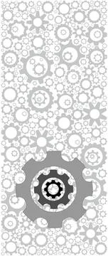 Gradient gears on a background filled with silhouettes of different gears Stock Illustration