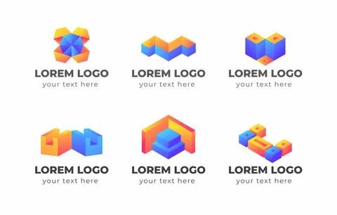Gradient Geometric 3D Logo Collection Stock Illustration