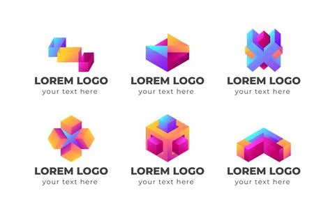 Gradient Geometric 3D Logo Collection Stock Illustration