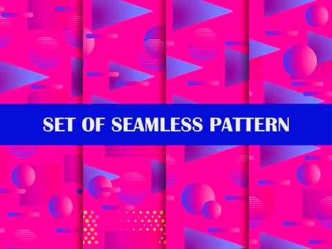 Gradient geometric shapes seamless patterns. Cover design with colorful liqui Illustrazione stock