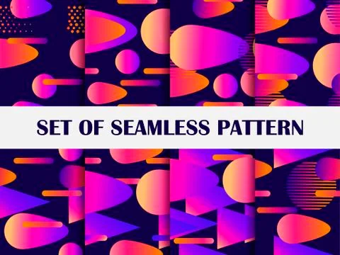 Gradient geometric shapes seamless patterns. Cover design with colorful liqui Stock Illustration