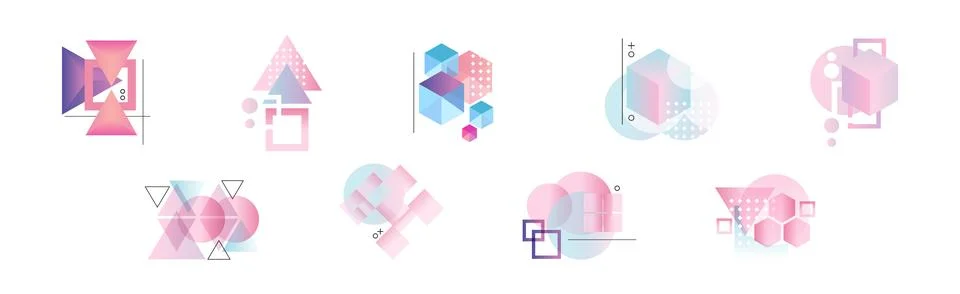 Gradient Geometry Shape and Forms for Abstract Poster Design Vector Set Illustrazione stock