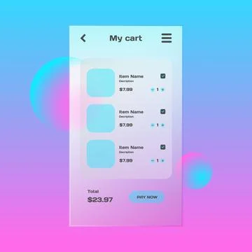 Gradient glass morphism app mobile e commerce template illustration Stock Illustration