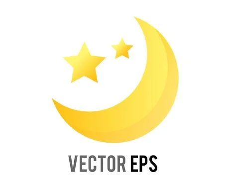 Gradient golden crescent moon and stars icon Stock Illustration