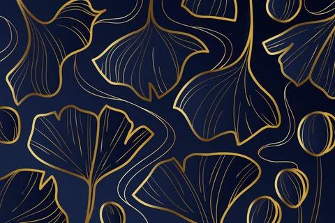 Gradient golden linear background with?ginkgo biloba leaves Stock Illustration