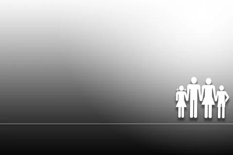 A gradient gray background with the white icon of a traditional family on the Stock Illustration