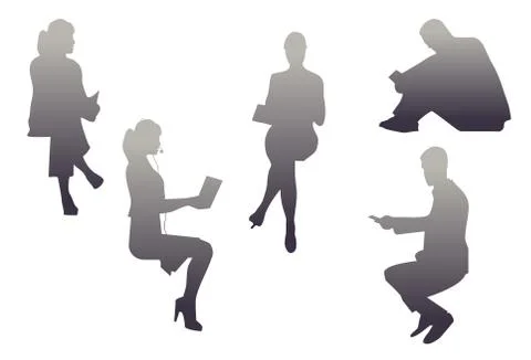 Gradient gray vector shapes of sitting office workers Stock Illustration