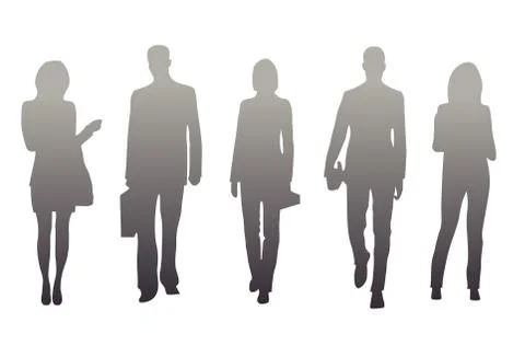 Gradient gray Vector shapes of walking office workers Stock Illustration