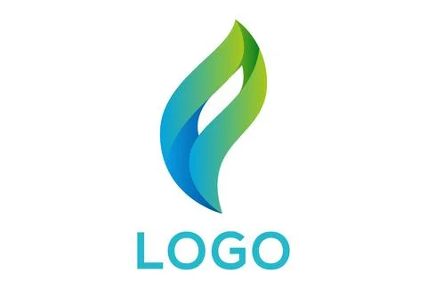 Gradient Green and Blue Abstract Leaf Nature Logo Design Concept	 Stock Illustration
