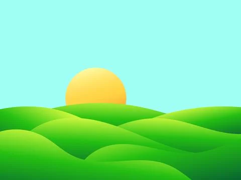 Gradient green meadows at dawn in a minimalist style. Panoramic natural lan.. Stock-Illustration