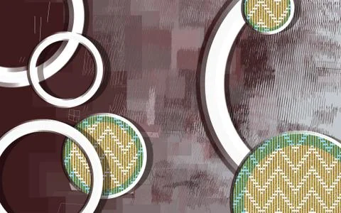 Gradient grunge background, white rings, circles with ornament Stock Illustration