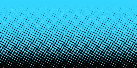 Gradient of halftone black dots on a blue background. Pop art texture. Comic  스톡 일러스트