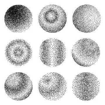 Gradient halftone dotwork. Circles with black dots Stock Illustration