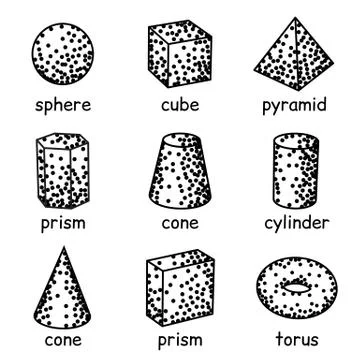 Gradient halftone dotwork. Geometrical solids set. Stock Illustration