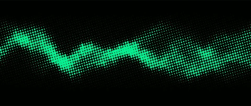 Gradient of halftone green dots on a dark background. Pop art texture. Comi.. 스톡 일러스트