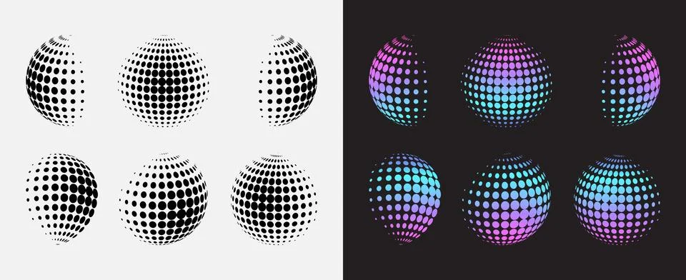 Gradient Halftone Sphere Pattern Collection Stock Illustration
