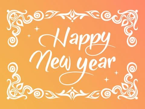 Gradient Happy New Year word with ornamental graphic border Stock Illustration