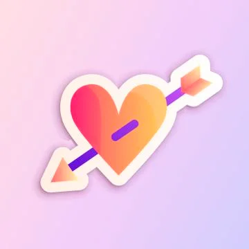 Gradient heart with arrow vector sticker template for print. Stock Illustration