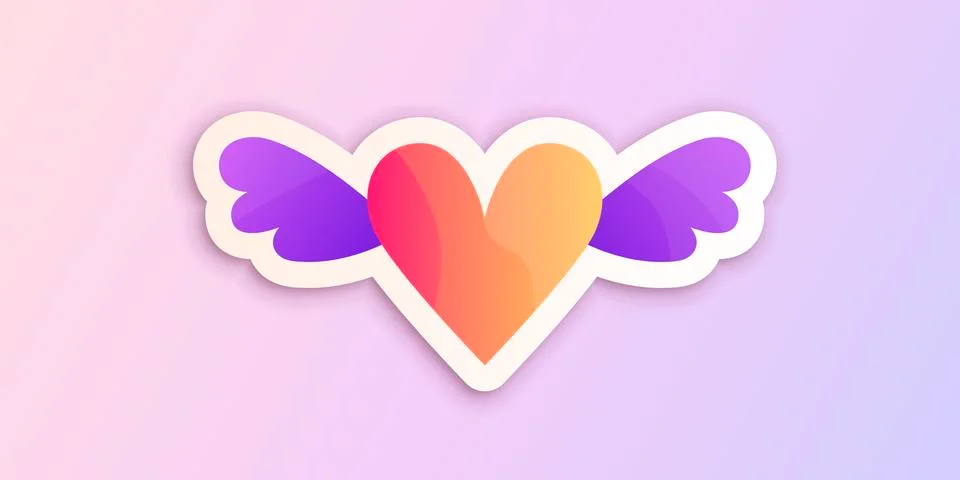 Gradient heart with wings vector sticker template. Stock Illustration