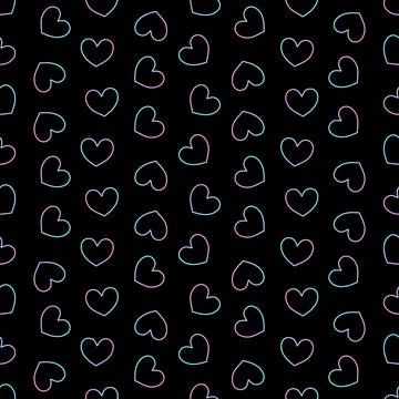Gradient hearts pattern on black background. Vector.	 Stock Illustration