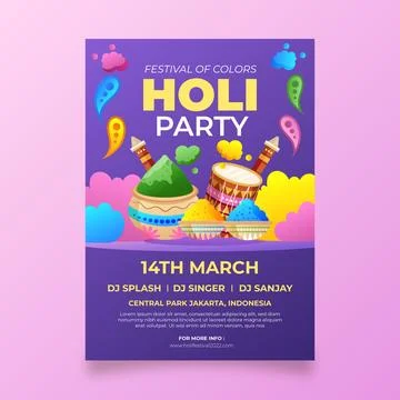 Gradient holi vertical flyer template Stock Illustration