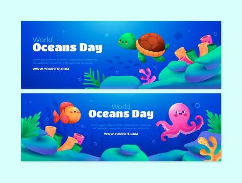 Gradient horizontal banner template for world oceans day celebration Stock Illustration