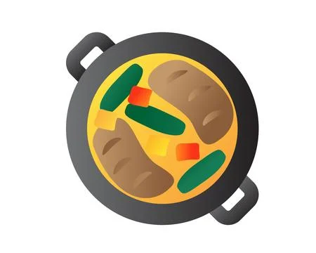 Gradient hotpot of yellow curry vegetable, meat bowl icon Stock Illustration
