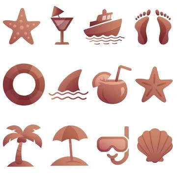 Gradient icons with beach, vacation and sea theme Illustrazione stock