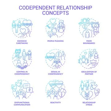Gradient icons representing codependent relationship concept Ilustración de archivo