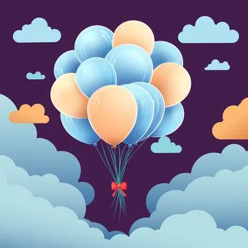 Gradient inflatable balloons in the sky with clouds Stock Illustration