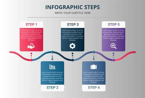 Gradient infographic steps with five options Stock Illustration