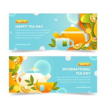 Gradient international tea day horizontal banners pack Stock Illustration
