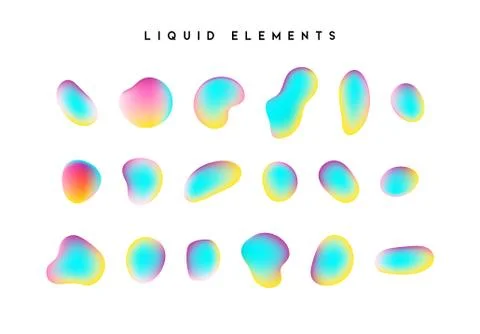 Gradient iridescent shapes. Set isolated liquid elements of holographic chame Stockillustratie