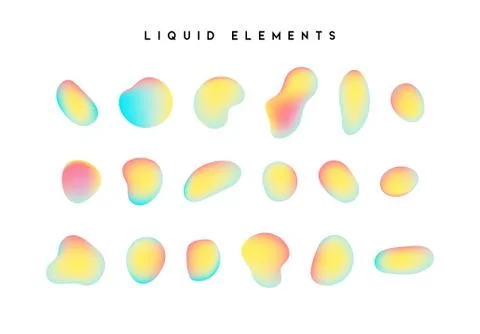 Gradient iridescent shapes. Set isolated liquid elements of holographic chame Illustrazione stock