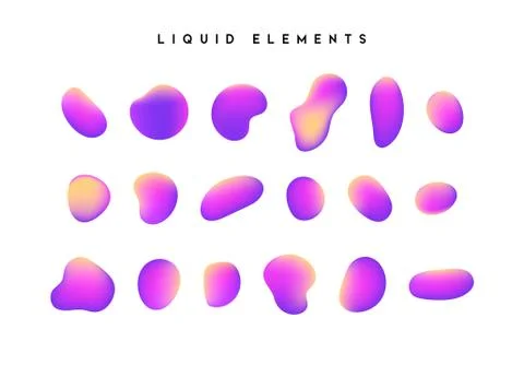Gradient iridescent shapes. Set isolated liquid elements of holographic chame Stock Illustration