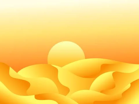 Gradient landscape, sunset in the desert. Sun over sand dunes. Sunrise in t.. Illustrazione stock
